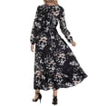 thumbnail image 5 of KelaJuan Women Spring Casual Long Dress Floral Print Crew Neck Long Sleeve A-line Dress Fashion High Waist Holiday Dress, 5 of 6