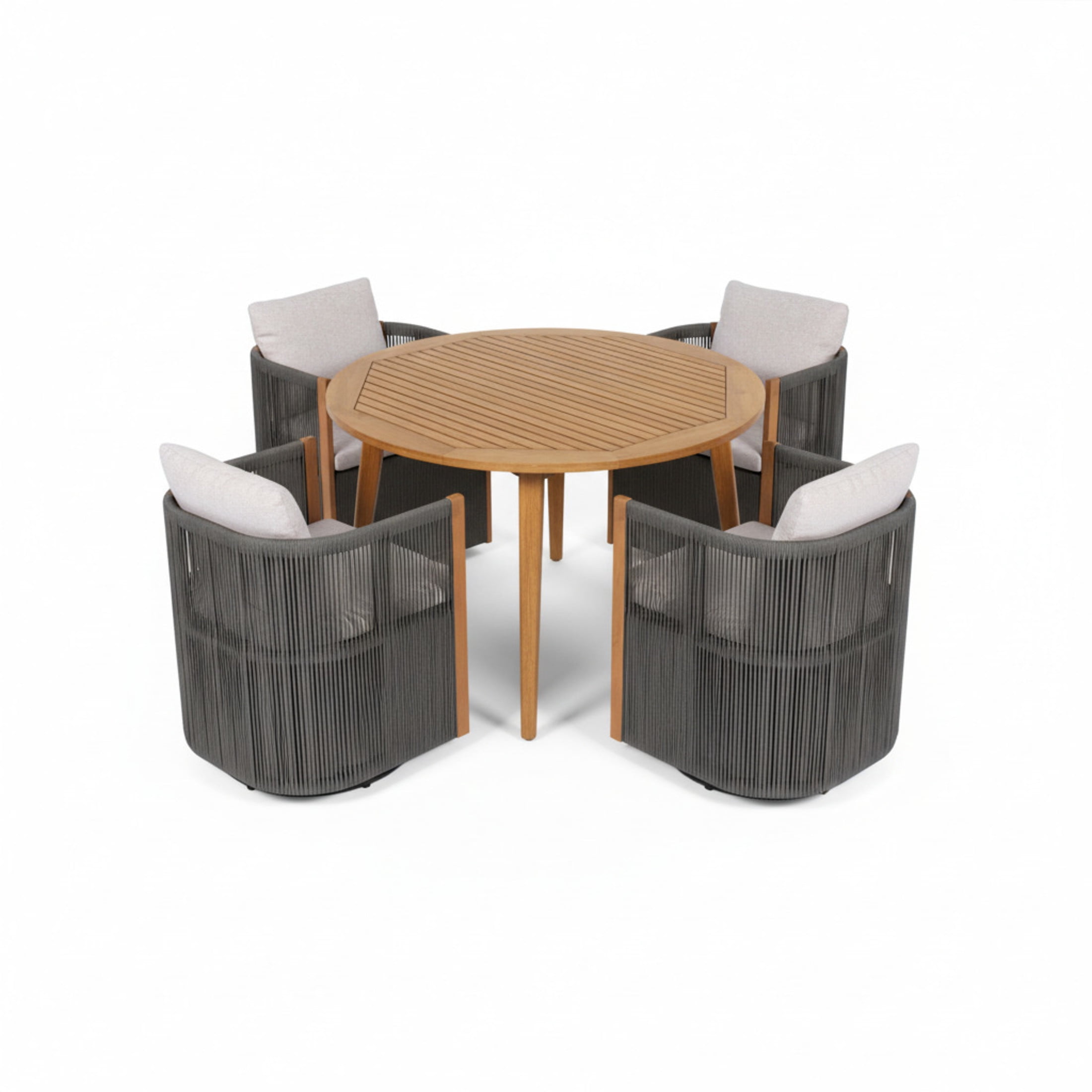 Christopher Knight Home 5 Piece Patio Dining Set with Swivel Rope Chairs and Round Wood Table, Gray
