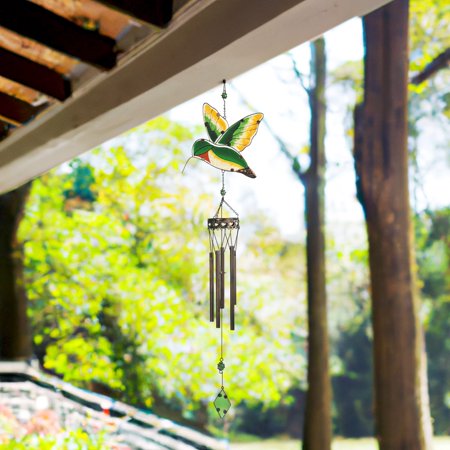 ICE ARMOR 40" Long Green and Yellow Hummingbird Wind Chime with Gem Garden Patio Decoration