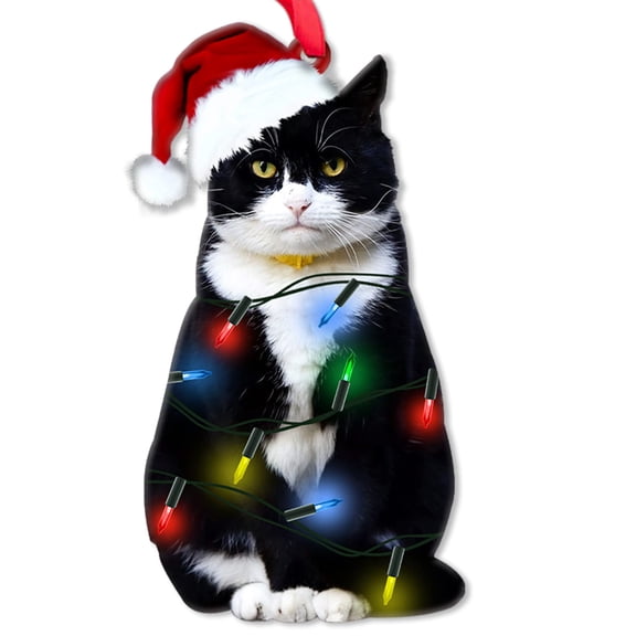 Black Cat Ornament – Tuxedo Cat Decoration for Halloween or Christmas, Unique Car Hanging Gift for Animal Lovers, Festive Tree Decor