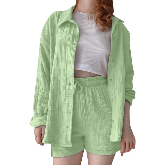 RUTAYY Children Girls Outfits Sets Casual Summer Fall Solid Color Lapel Long Sleeve Pocket Shirt High Waist Drawstring Pocket Shorts Fashion Clothing, 7-8 Years
