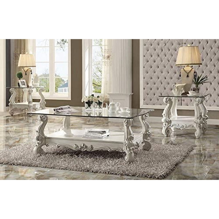 ACME Versailles Coffee Table, Bone White & Clear Glass - Walmart.com