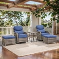 thumbnail image 2 of Outdoor Conversation Sets 5-Piece Patio Wicker Rattan Furniture Set with Swivel Rocking Chairs, Ottomans, Side Table and Upgrade 6" Cushions for Balcony Deck Backyard, Blue, 2 of 12