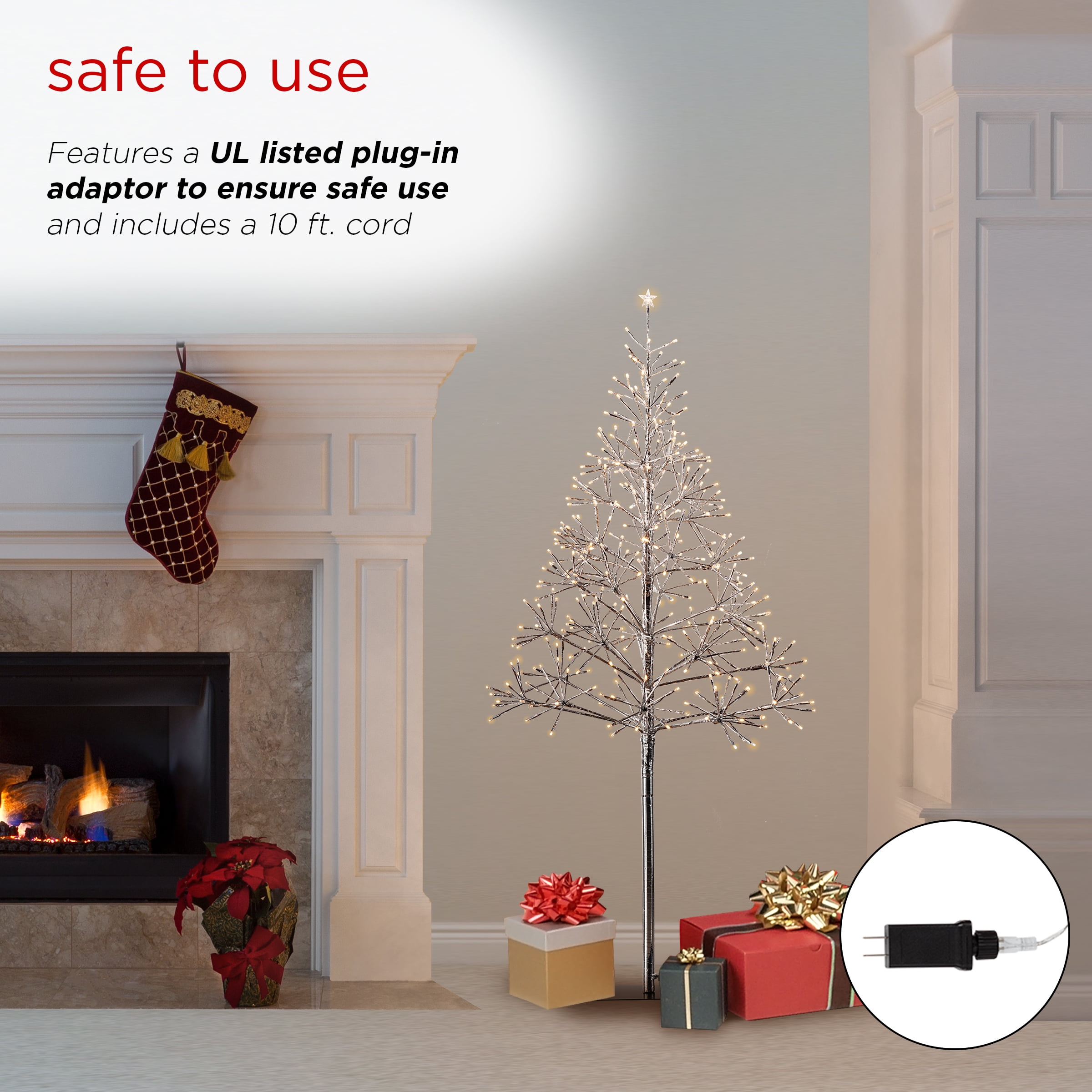 Alpine Corporation 53"H Indoor/Outdoor Artificial Christmas Tree with White LED Lights, Silver