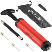 SPORTBIT Ball Pump with 3 Needles, Nozzle, Extension Hose, Pouch - Great Air Pump for Exercise Sport Balls - Football & Soccer, Basketball, Volleyball Pump, Swim Inflatables