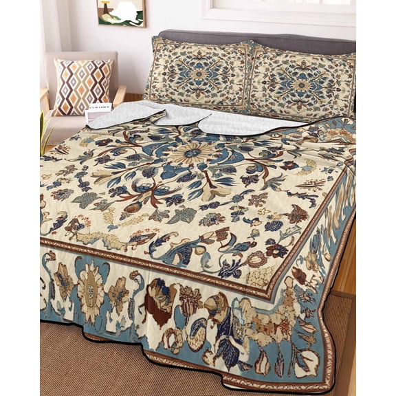 Boho Southwestern Queen Size Down Alternative Comforter, Lightweight Comforter Quilt Bedding Set with Pillow Shams Vintage Retro Geometric Ethnic All Seasons Bed Comforter Duvet Insert 90"x96"