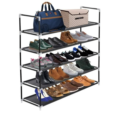 Stackable Shoe Rack - 5 Tiers Utility Steel Shoe Rack Non-woven Fabric Shoe Storage Organizer Cabinet Tower Stackable Shelves Holds 25 Pairs Of Shoes