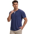 thumbnail image 2 of DARING DIVA Men's Casual Summer Short Sleeves Button Henley Basic Tee M Blue, 2 of 6