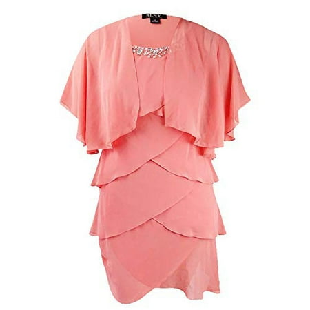 New SLNY Fashions Women's Embellished Tiered Dress & Shrug, Pacopeach 10