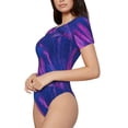 thumbnail image 2 of Balery Women'Sneon Gradient Blue Crew Neck Round Neck Short Sleeves Slim Fit Casual Basic Extender Bodysuit Daily Jumpsuit T Shirts-Small, 2 of 9