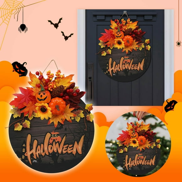 AKEGAMN Décoration de Liste d'Halloween Guirlande Simulation Érable Scène Murale Suspendue Décoration de Porte Pendentif Décoration de Porte en Bois Simulation d'Halloween Conçue par des designers, Créatif