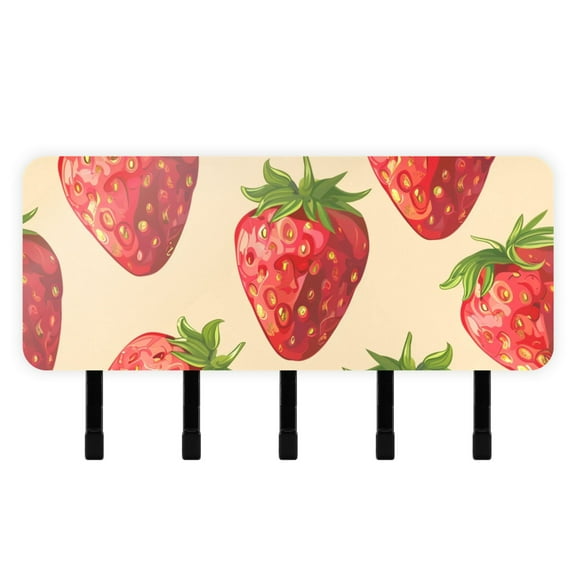 Lots Of Strawberries Key Holder for Wall Mail Holder Organizer with 5 Key Hooks Wall Mount Key Rack with Shelf