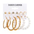 thumbnail image 4 of Pearl Earring Set Fashion Hoop Creative Metal Geometric Hoop Earrings Women, 4 of 9