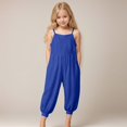 thumbnail image 2 of Zanarzt Toddler Girl Jumpsuit Summer Girls Casual Jumpsuits Spaghetti Strap Sleeveless Loose Romper Long Pants with Pockets Kids Clothes Blue,1-2 Years, 2 of 9