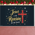 thumbnail image 5 of Red Plaid Jesus Banner Cross Pattern Christian Display Gold Lettering Snowflake Decor Religious Backdrop for Christmas Celebration Church Event Religious Gathering, 5 of 9
