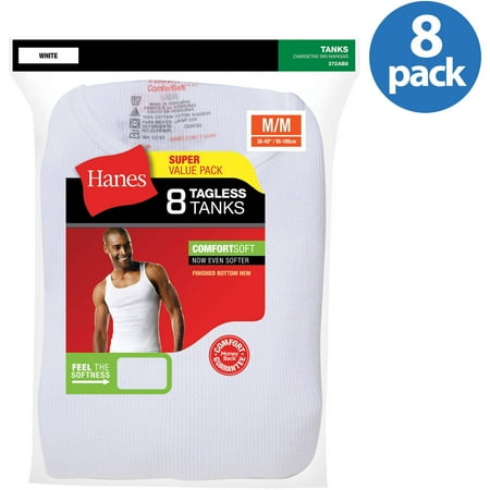 Hanes Mens ComfortSoft White Tagless Tank Value 8-Pack