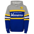thumbnail image 2 of Youth Mitchell & Ness Royal/Heather Gray Golden State Warriors Hardwood Classics Head Coach Pullover Hoodie, 2 of 3