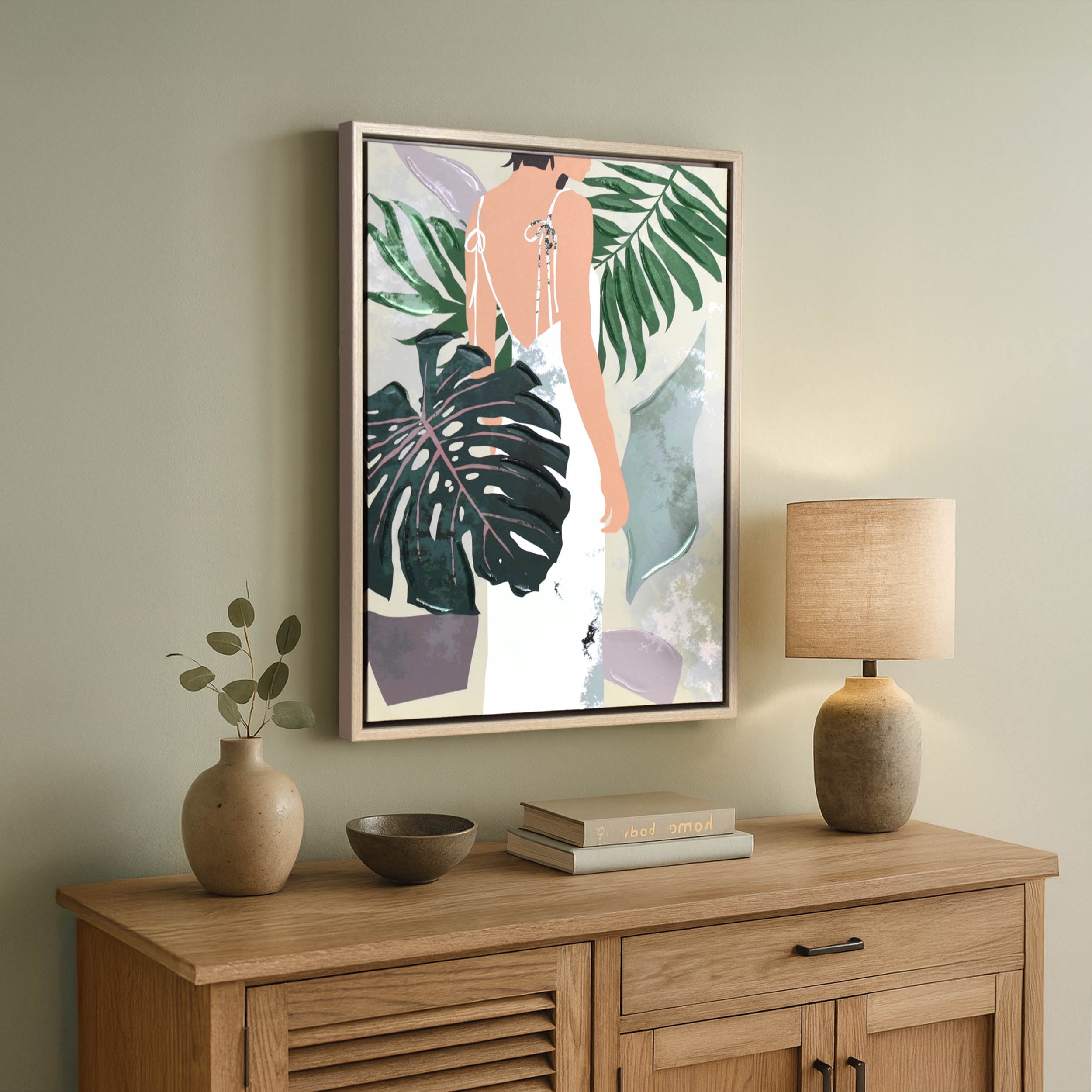 Crystal Art Gallery CA 18x23 Summer Shades I by Melissa Wang Framed Canvas Wall Art, Modern Tropical Abstract Woman Artwork