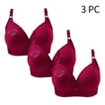 thumbnail image 2 of Large Size Women's Wireless Bra Set, 3-Pack Gathered Breathable Underwear for Everyday Comfort, Printed Design, Soft Spandex, Casual Wear #Wine,XXXXL, 2 of 6