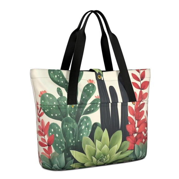 Tote Bag for Women - Cute Cactus Shoulder Bag - Large Utility Work Duffle Bag with Zipper Handbag for Travel, Work, Sprots