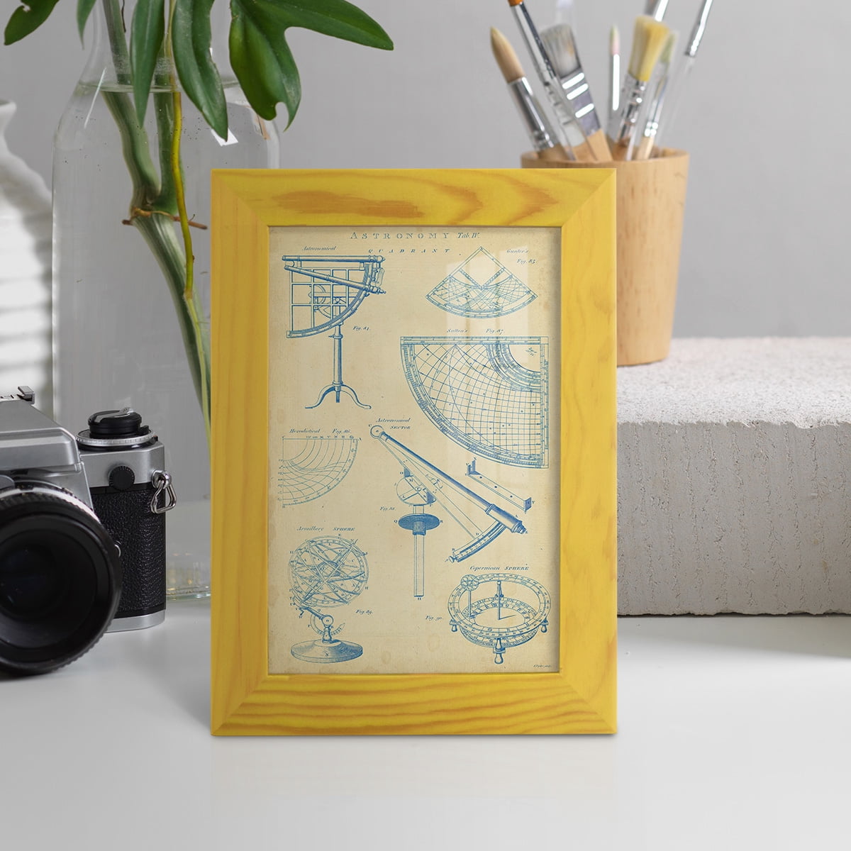 Vintage Astronomy I -Framed Print w/glass-Sunflower Yellow