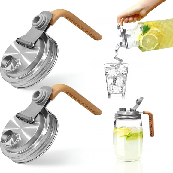 ACDANC 3 Pack Mason Jar Pour Spout Lids with Handle – Leakproof Flip Cap for Wide Mouth Jars,Airtight Stainless Steel Tops with Handle,Easy Open & Close Pitcher Lids for Mason Jars Mason Jar Lid