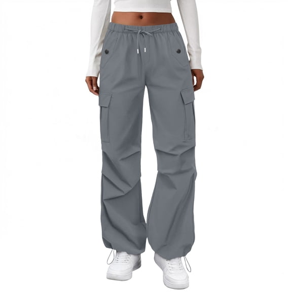 Women's Casual Pants Cargo Pants Elastic Waisted Hiking Pants with Pockets Lightweight Baggy Pants for Outdoor and Daily Use,Gray,L