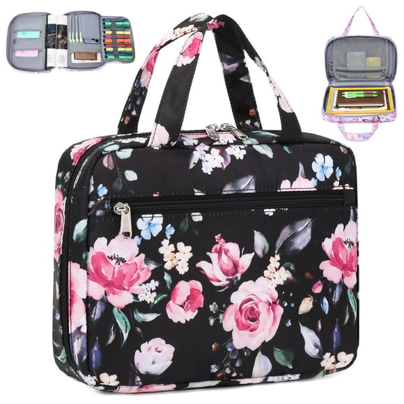 Funda para biblias Octsky, tamaño mediano, grande, floral, negra, 28 x 21 x 6 cm