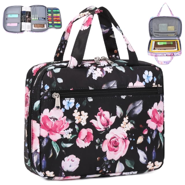 Funda para biblias Octsky, tamaño mediano, grande, floral, negra, 28 x 21 x 6 cm