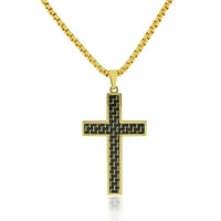 EDFORCE Stainless Steel Yellow Gold-Tone Simulated Black Carbon Fiber Statement Cross Necklace