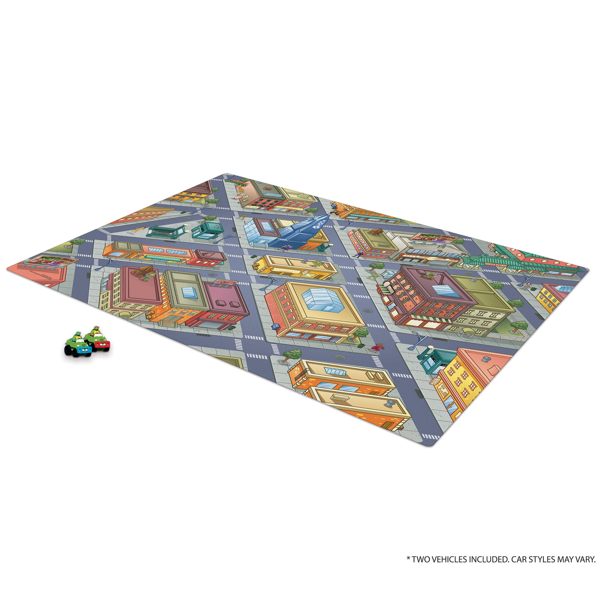 Imaginmat: Jumbo -TMNT - Floor Playmat & 2 Toy Cars, 47 x 61", 2 Character Vehicles, Durable EVA Foam Mat, Portable Design, Licensed, Kids Ages 3+