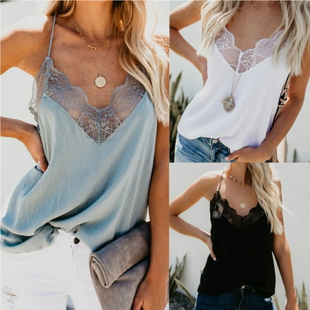 Lace Shift - Women Summer V Neck Lace Sleeveless Shirt Vest Crop Tank Tops Blouse Camisole