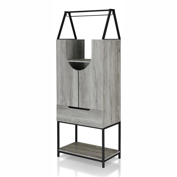Furniture of America Robble Industrial Wood Wine Cabinet in Vintage Gray Oak