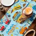thumbnail image 3 of Blue Yellow Cartoon Truck Table Runner 72 Inches, Cute Engineering Vehicle Bed Runner Dresser Scarves Tabletop for Indoor Outdoor Parties/Ceremony/Banquet, 14" x 72", 3 of 9