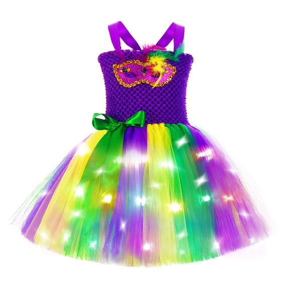 Tiijoy Little Girls Carnival Tutu Dress Led Sleeveless Party Tulle Dress, Sizes 5-6