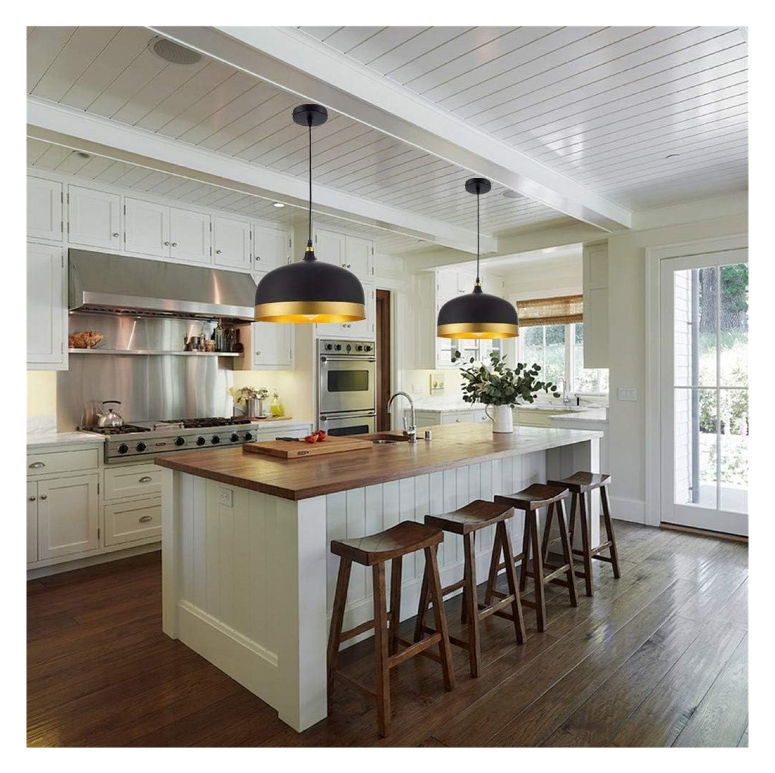 Modern Indoor Lighting Saturn & Black Pendant Light Kitchen Island Chandelier Ceiling Hanging Light Fixtures with Matte Black Finish