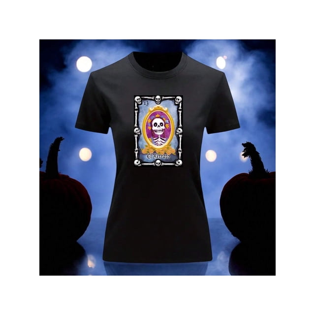 Playera Blusa Con Impresion De El Retrato De Loteria Dia De Muertos Tradicion Mexicana Color Negro Talla Chica Marca Emil SaEs