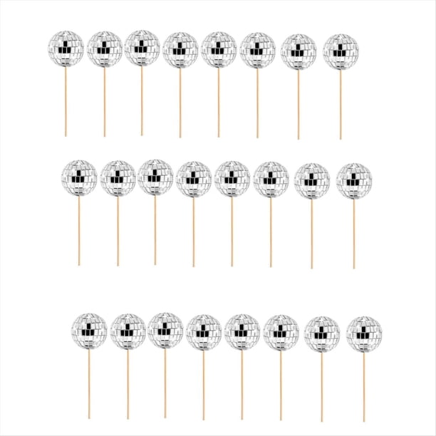 24 Piezas Bola de Discoteca Adornos para Cupcakes Bola de Discoteca Selecciones para Cupcakes Bola de Espejo Reflectante Adornos para Pasteles Decoraciones de Discoteca Plata