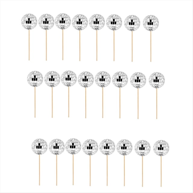 24 Piezas Bola de Discoteca Adornos para Cupcakes Bola de Discoteca Selecciones para Cupcakes Bola de Espejo Reflectante Adornos para Pasteles Decoraciones de Discoteca Plata