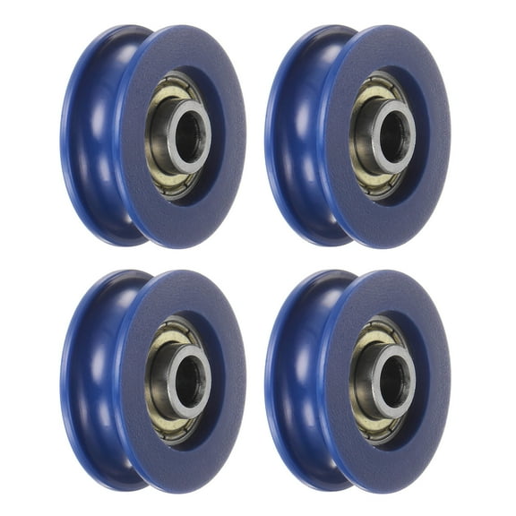 4pcs U Type Groove Pulley Nylon Guide Rolling Bearing 5x25.5x8.5mm U Groove Roller Wheel, Blue