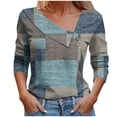 thumbnail image 1 of FAIWAD Long Sleeve V Neck Tops for Women Lapel Button Down Color Block Pullover Tunic Tops, 1 of 5