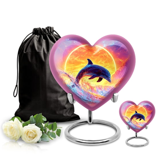 SABURIAL Dolphin Urn - Decorative Urn For Men & Women - Combo - 8 Inch Large With 3 Inch - Unique Urns For Human - Large Memorial Urns - Human Remains For Mom & Dad