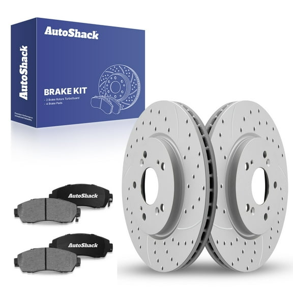 AutoShack Front Drilled & Slotted Brake Rotors Ceramic Brake Pads | Replacement for 2011 Honda Accord Crosstour 2012-2015 Crosstour 2012-2016 CR-V | Silver Coated | 6-PC Brake Kit | TurboGuard