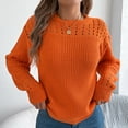 thumbnail image 4 of Scyoekwg Fall Hollow Out Sweaters for Women Fashion Casual Crew Neck Long Sleeve Crochet Pullover Tops Loose Comfy Sweater (Orange,S), 4 of 8