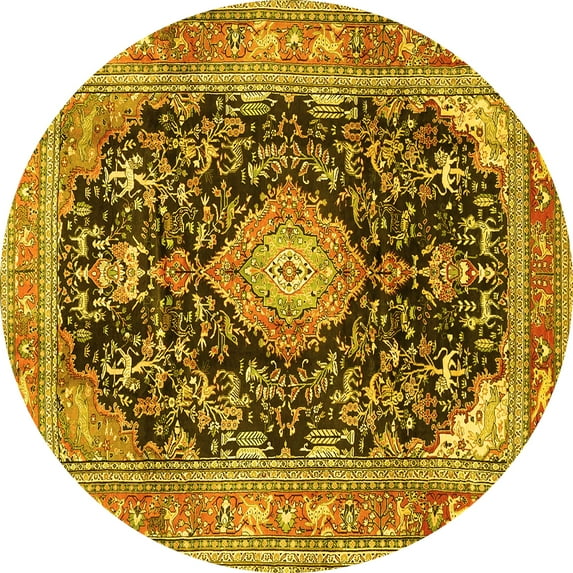 Ahgly Company Indoor Round Persian Yellow Traditional Area Rugs, 8' Round