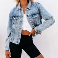 thumbnail image 2 of Chaqueta vaquera Vintage para mujer, Tops informales de manga larga, cuello vuelto, prendas de vestir, abrigo corto suelto para mujer, primavera y otoño, 2 of 4