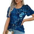 thumbnail image 3 of Loose Summer Tops for Women Oversized Short Sleeve Floral Shirt Trendy Casual Pullover, Blue, XL, 3 of 7
