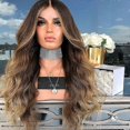 thumbnail image 1 of Women Middle Parting Long Brown Curly Wavy Hair Synthetic Wigs, 1 of 5