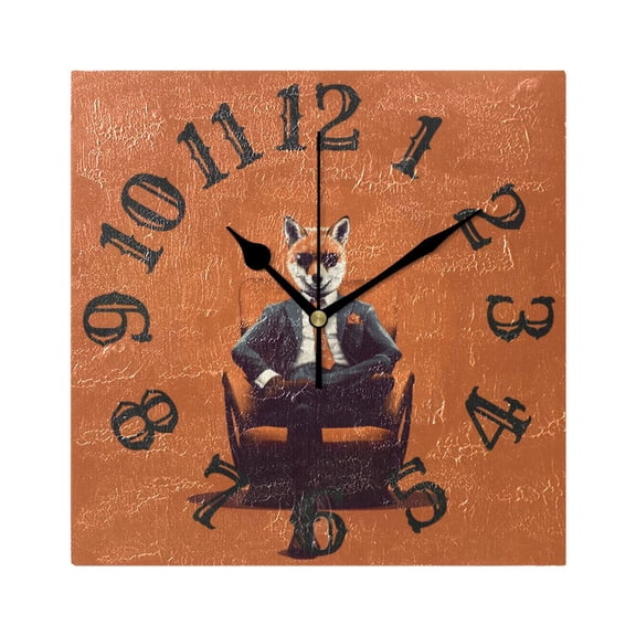 Fox Suit Sofa Wall Clock Square Silent Non Ticking Battery Operated Clock for Home Bathroom Kitchen Bedroom Living Room