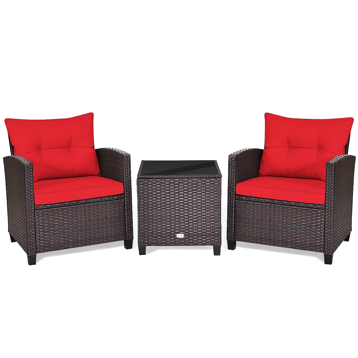 Patiojoy 3 Pieces Wicker Cushioned Conversation Set Outdoor Rattan